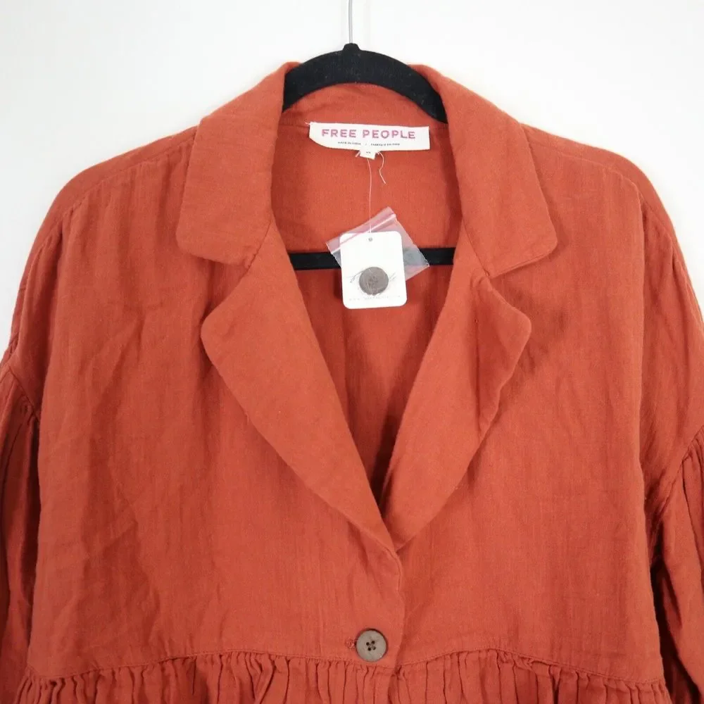NWT Free People Size XS Lyra Tiered Bed Jacket Gauzey Rust Orange - Picture 3 of 11
